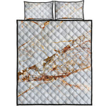 White Gold Grunge Marble Print Quilt Bed Set