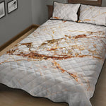 White Gold Grunge Marble Print Quilt Bed Set