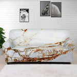 White Gold Grunge Marble Print Sofa Cover