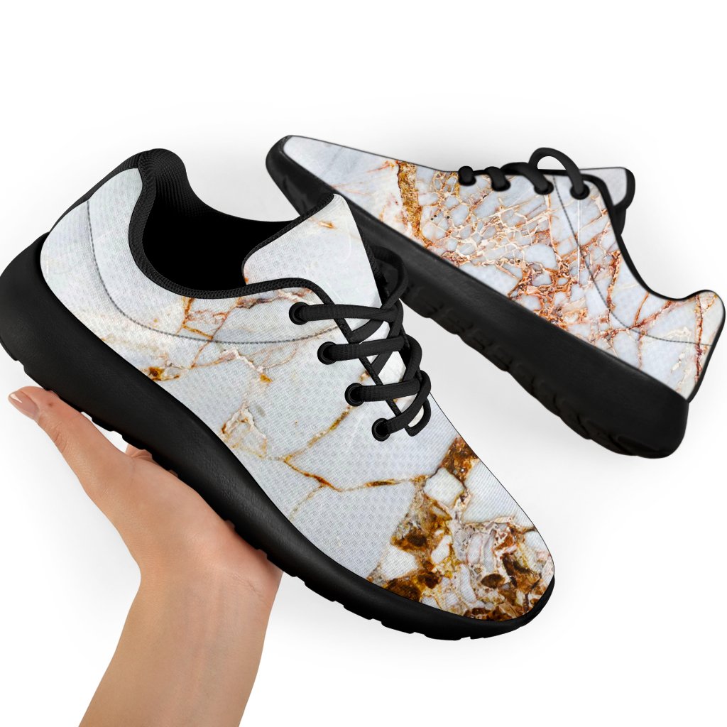 White Gold Grunge Marble Print Sport Shoes GearFrost