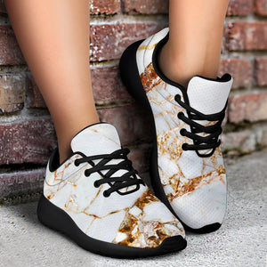 White Gold Grunge Marble Print Sport Shoes GearFrost