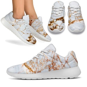 White Gold Grunge Marble Print Sport Shoes GearFrost