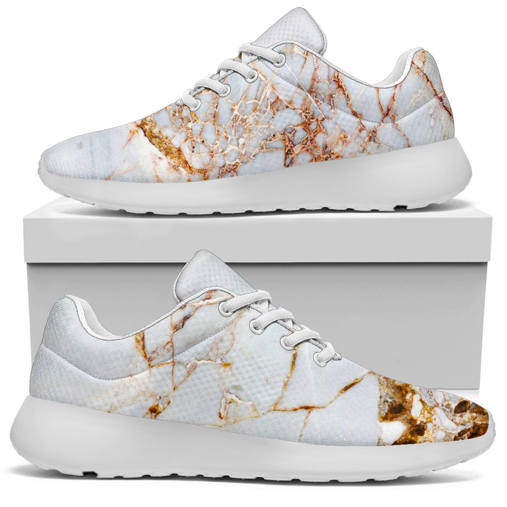 White Gold Grunge Marble Print Sport Shoes GearFrost