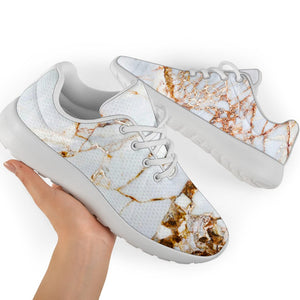 White Gold Grunge Marble Print Sport Shoes GearFrost