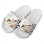 White Gold Grunge Marble Print White Slide Sandals