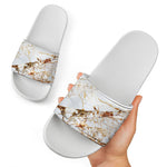 White Gold Grunge Marble Print White Slide Sandals