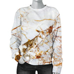 White Gold Grunge Marble Print Women's Crewneck Sweatshirt GearFrost