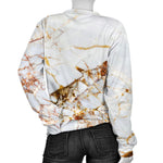 White Gold Grunge Marble Print Women's Crewneck Sweatshirt GearFrost