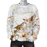 White Gold Grunge Marble Print Women's Crewneck Sweatshirt GearFrost