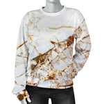 White Gold Grunge Marble Print Women's Crewneck Sweatshirt GearFrost