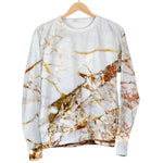 White Gold Grunge Marble Print Women's Crewneck Sweatshirt GearFrost