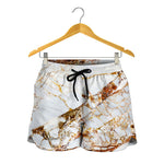 White Gold Grunge Marble Print Women's Shorts