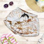 White Gold Grunge Marble Print Women's Shorts