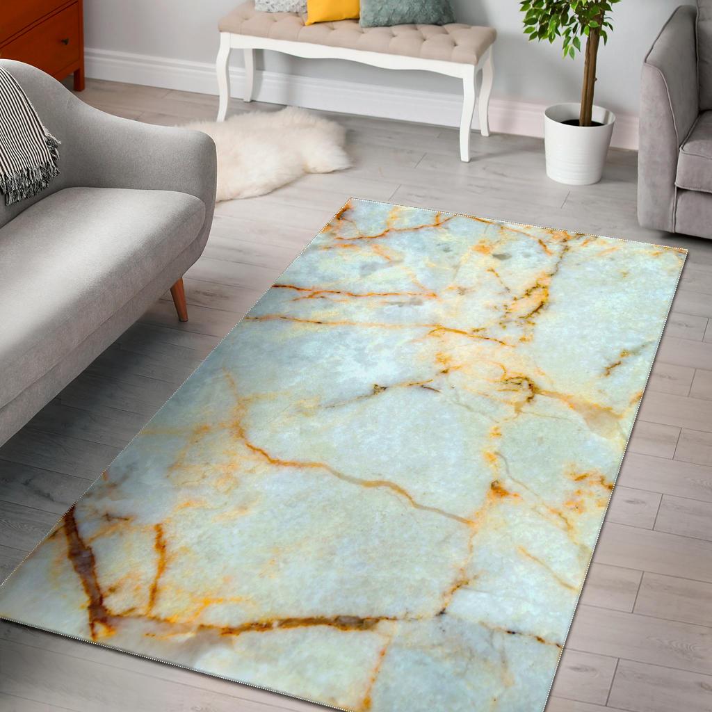 White Gold Marble Print Area Rug GearFrost