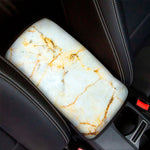 White Gold Marble Print Car Center Console Cover
