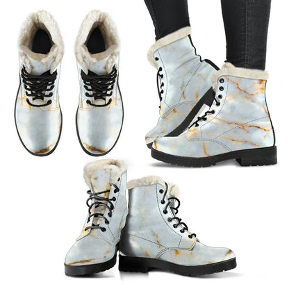 White Gold Marble Print Comfy Boots GearFrost