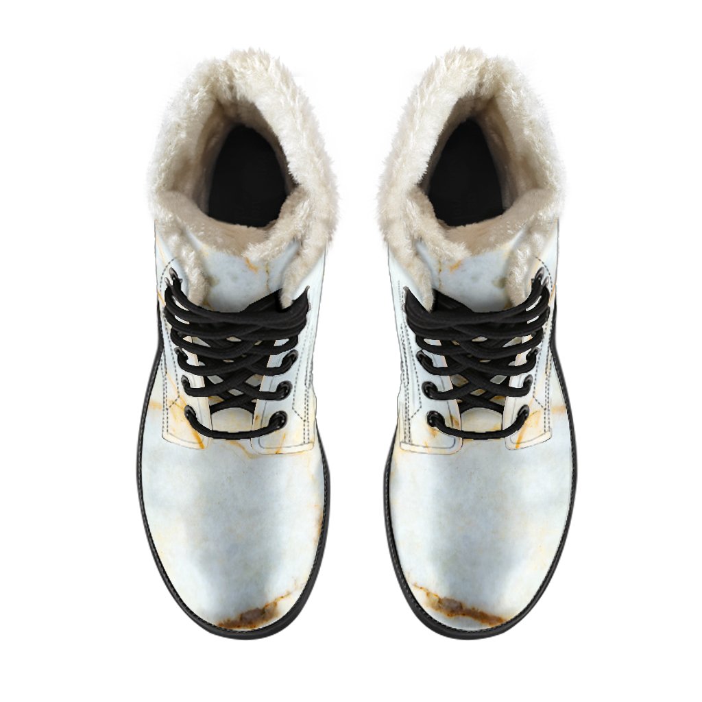 White Gold Marble Print Comfy Boots GearFrost