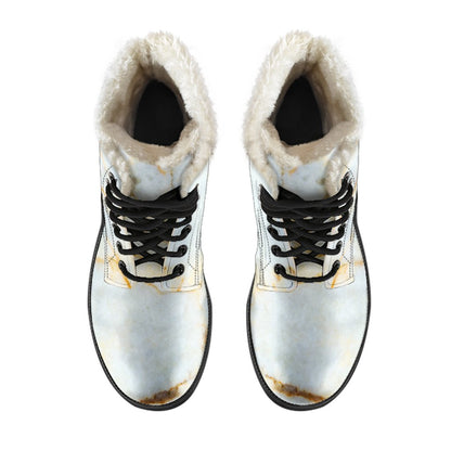 White Gold Marble Print Comfy Boots GearFrost