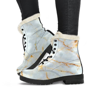 White Gold Marble Print Comfy Boots GearFrost