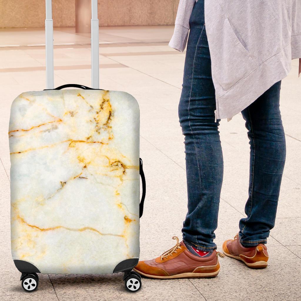 White Gold Marble Print Luggage Cover GearFrost