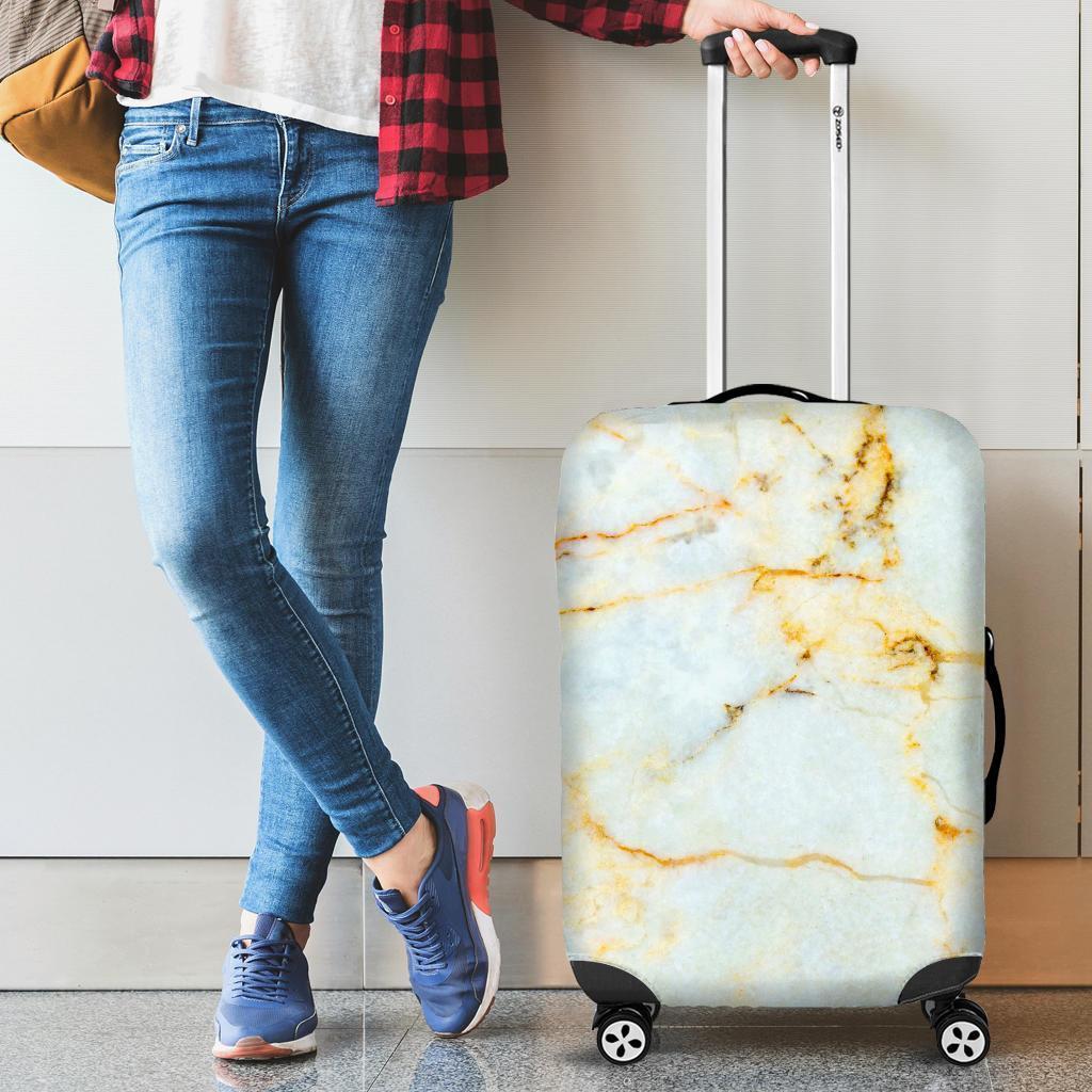 White Gold Marble Print Luggage Cover GearFrost