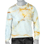 White Gold Marble Print Men's Crewneck Sweatshirt GearFrost