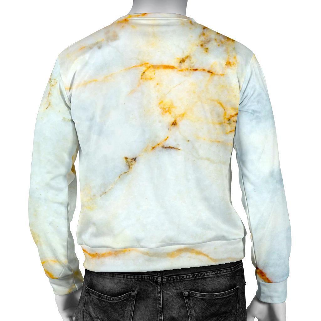 White Gold Marble Print Men's Crewneck Sweatshirt GearFrost