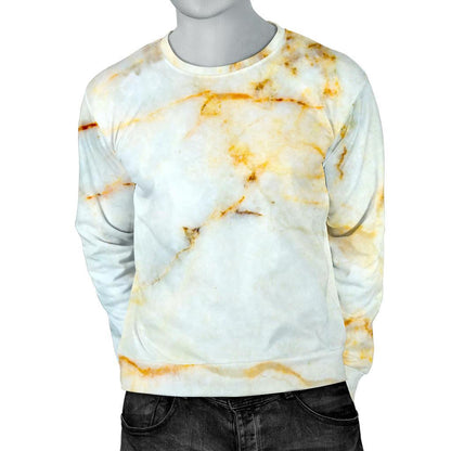 White Gold Marble Print Men's Crewneck Sweatshirt GearFrost
