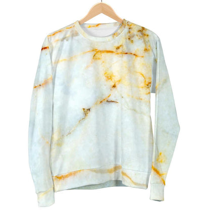 White Gold Marble Print Men's Crewneck Sweatshirt GearFrost