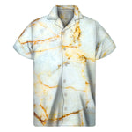 White Gold Marble Print Men's Short Sleeve Shirt