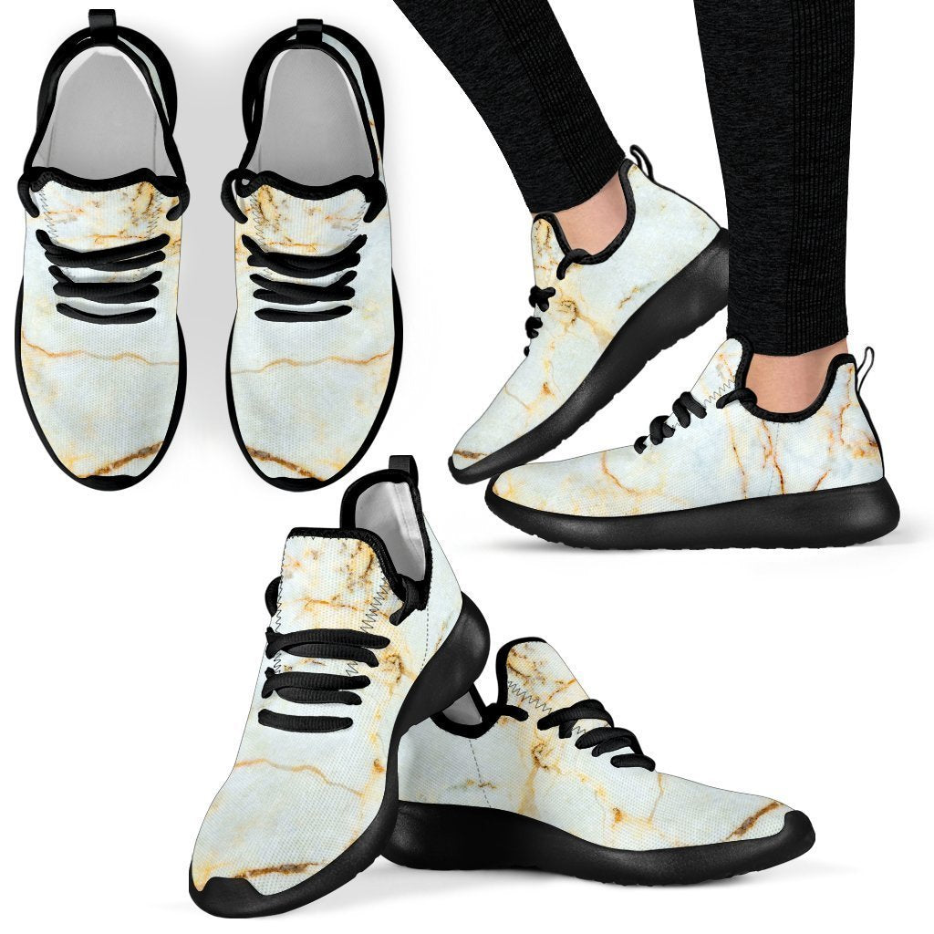 White Gold Marble Print Mesh Knit Shoes GearFrost