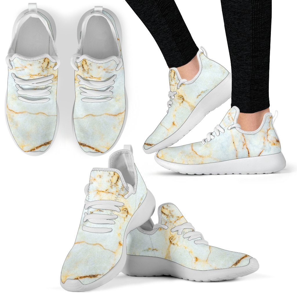 White Gold Marble Print Mesh Knit Shoes GearFrost