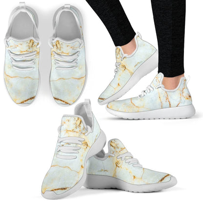 White Gold Marble Print Mesh Knit Shoes GearFrost