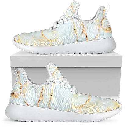 White Gold Marble Print Mesh Knit Shoes GearFrost