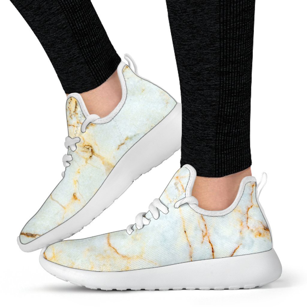 White Gold Marble Print Mesh Knit Shoes GearFrost