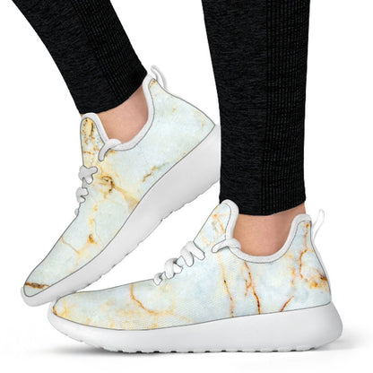 White Gold Marble Print Mesh Knit Shoes GearFrost