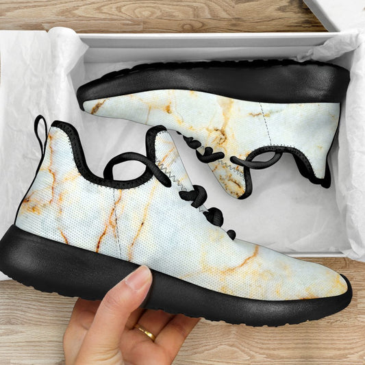 White Gold Marble Print Mesh Knit Shoes GearFrost