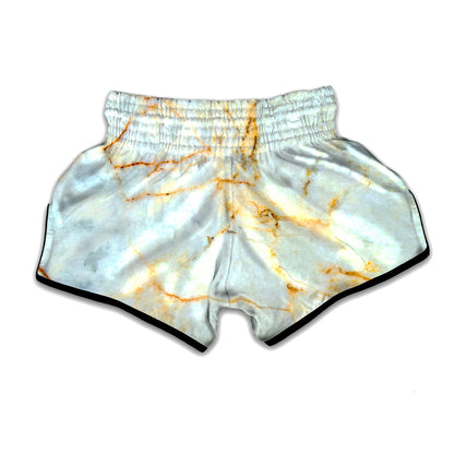 White Gold Marble Print Muay Thai Boxing Shorts