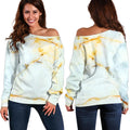 Natural Gold Marble Print Off The Shoulder Sweatshirt