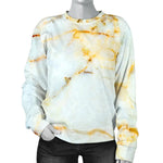 White Gold Marble Print Women's Crewneck Sweatshirt GearFrost