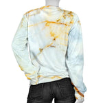 White Gold Marble Print Women's Crewneck Sweatshirt GearFrost