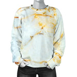 White Gold Marble Print Women's Crewneck Sweatshirt GearFrost