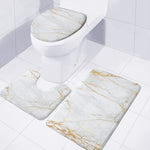 White Gold Scratch Marble Print 3 Piece Bath Mat Set