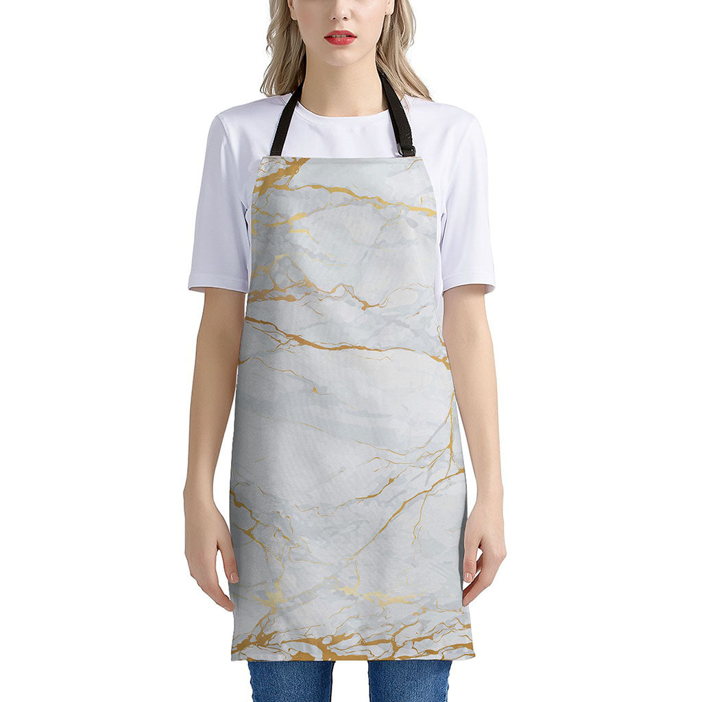 White Gold Scratch Marble Print Apron