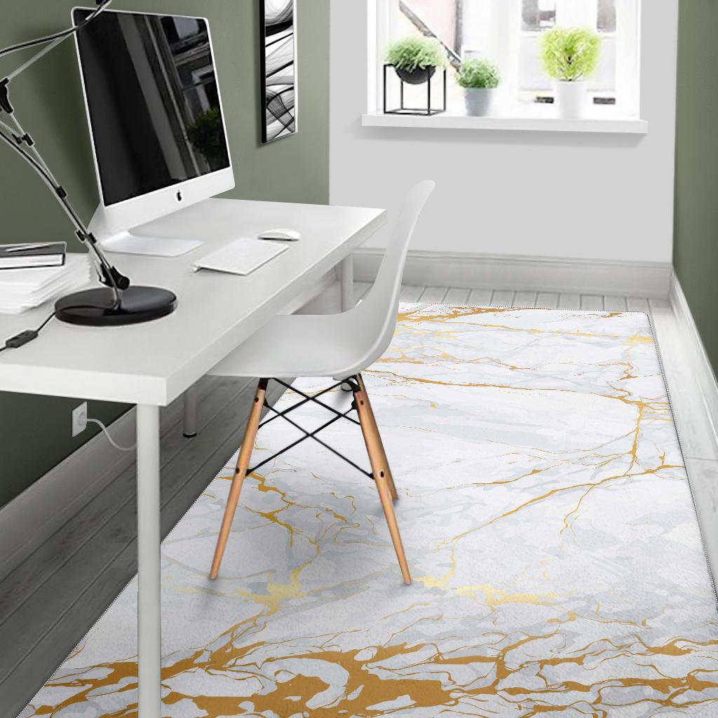 White Gold Scratch Marble Print Area Rug GearFrost