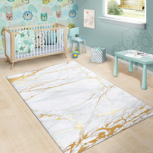 White Gold Scratch Marble Print Area Rug GearFrost