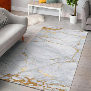 White Gold Scratch Marble Print Area Rug GearFrost