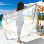 White Gold Scratch Marble Print Beach Sarong Wrap