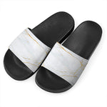 White Gold Scratch Marble Print Black Slide Sandals