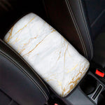 White Gold Scratch Marble Print Car Center Console Cover